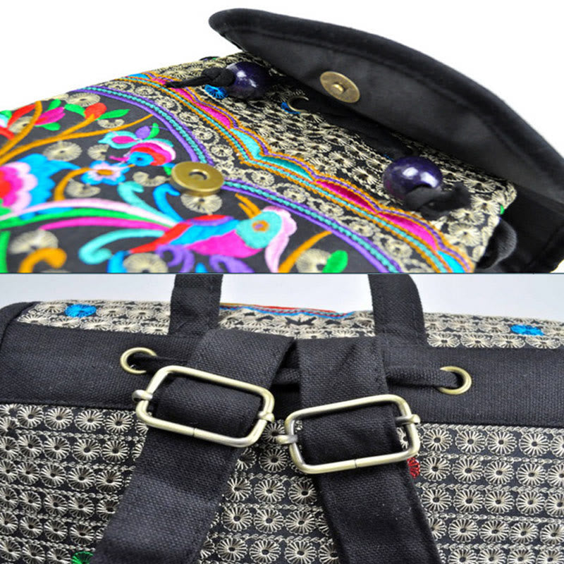 Canvas-Rucksack mit Pfingstrose & chinesischer Geldbaum-Stickerei – Wohlstandssymbol