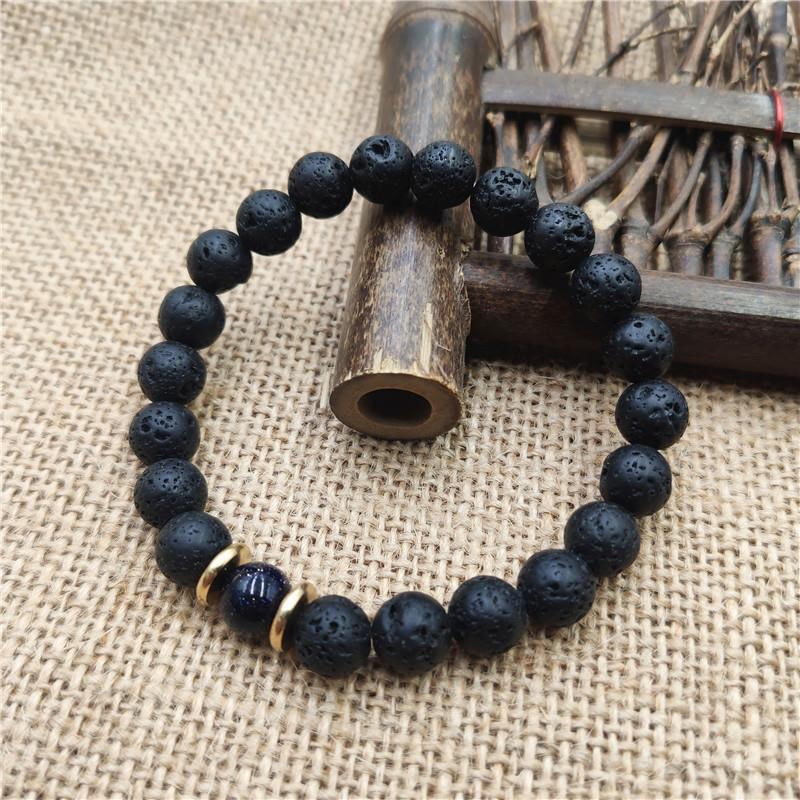 8 mm spirituelles Armband aus blauem Sandstein und Lavastein