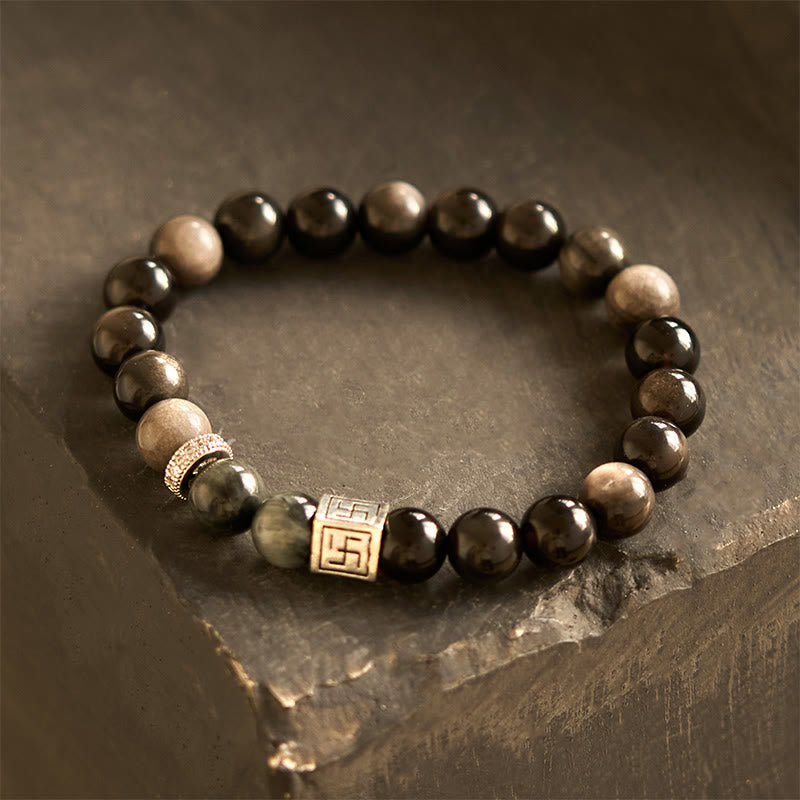 8mm Black Obsidian Eagle's Eye Courage & Strength Bracelet