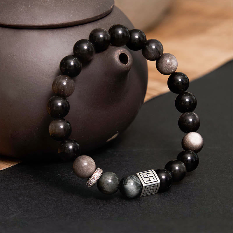 8mm Black Obsidian Eagle's Eye Courage & Strength Bracelet