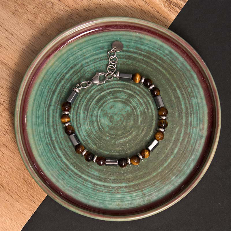 Tigerauge-Hämatit-Stärkearmband mit Schnallenkette