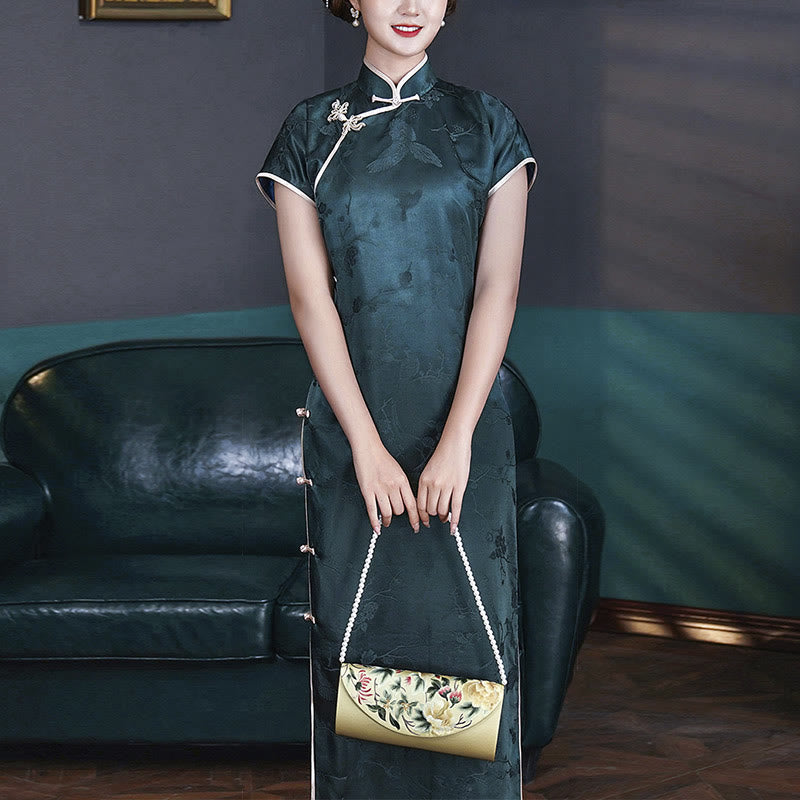 Elegante Umhängetasche mit Su-Stickerei, 24 cm, mit Blumenmuster