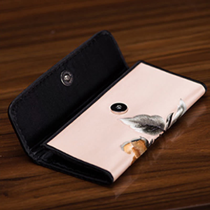 Lange Handtasche mit Pfingstrosenblumen-Stickerei, 20 x 10 cm