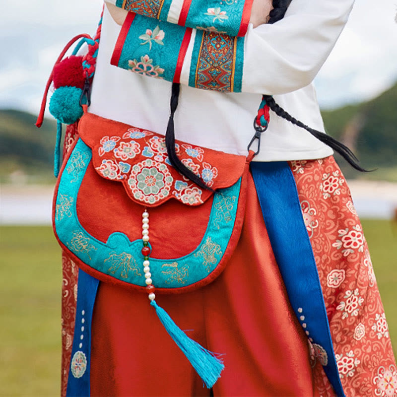 Umhängetasche mit ethnischer Su-Stickerei, 20 x 21 cm, für Yoga