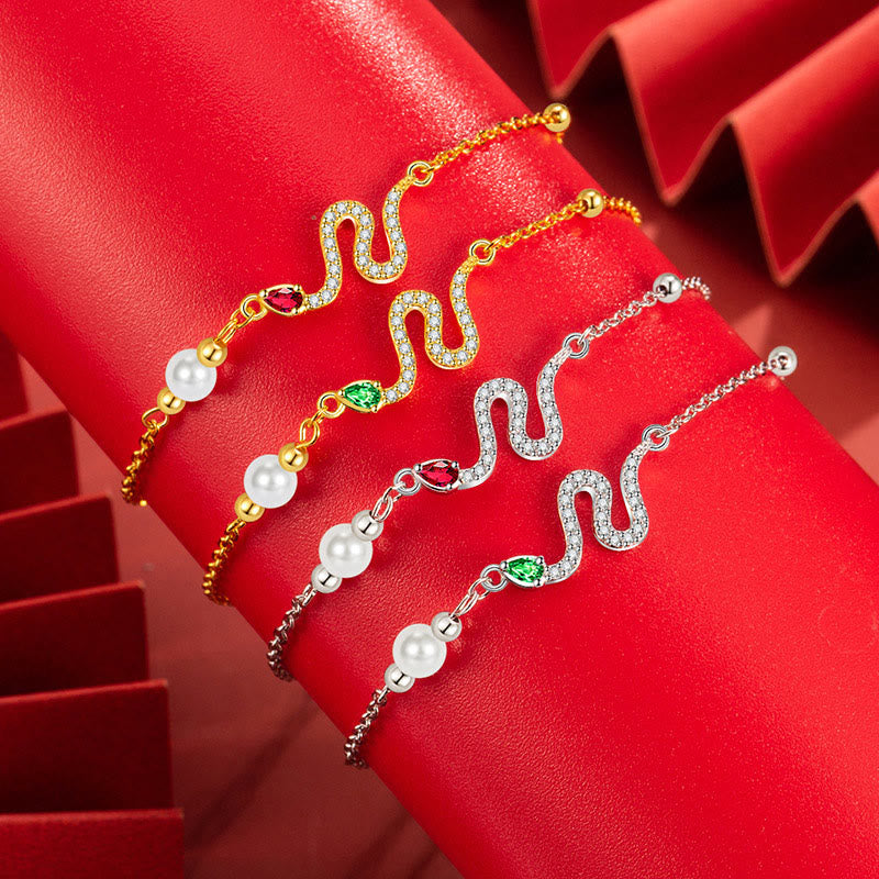 Glücksarmband aus Sterlingsilber mit Schlangenperlen