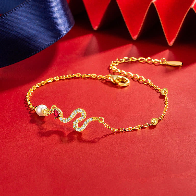 Glücksarmband aus Sterlingsilber mit Schlangenperlen