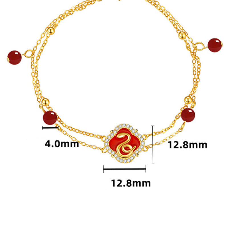 Glücksarmband Schlange aus Sterlingsilber mit rotem Achat