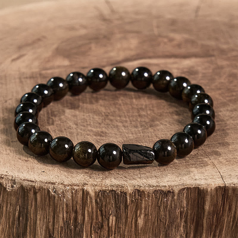 8mm Gold Sheen Obsidian Black Tourmaline Wealth Bracelet