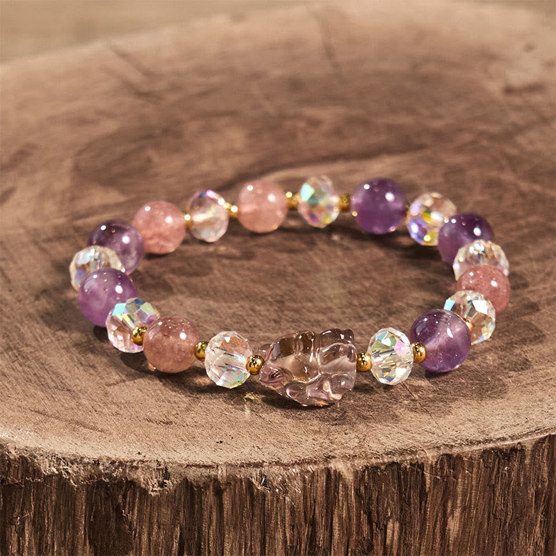 Amethyst Erdbeerquarz Weiß Kristall Armband