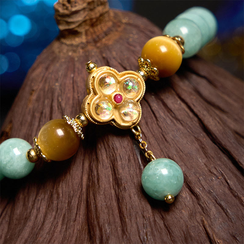 14–16 cm großes Wohlstandsarmband aus Jade und gelbem Tigerauge