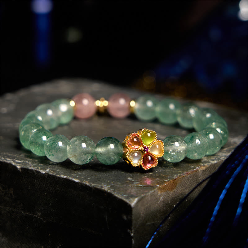 8mm Green Strawberry Quartz Fu Character Bracelet for Soothing Calm