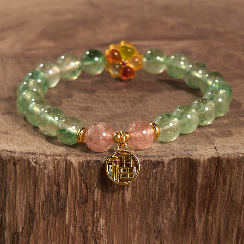 8mm Green Strawberry Quartz Fu Character Bracelet for Soothing