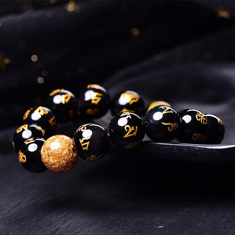 10mm Rainbow Obsidian Six True Words Creativity Bracelet