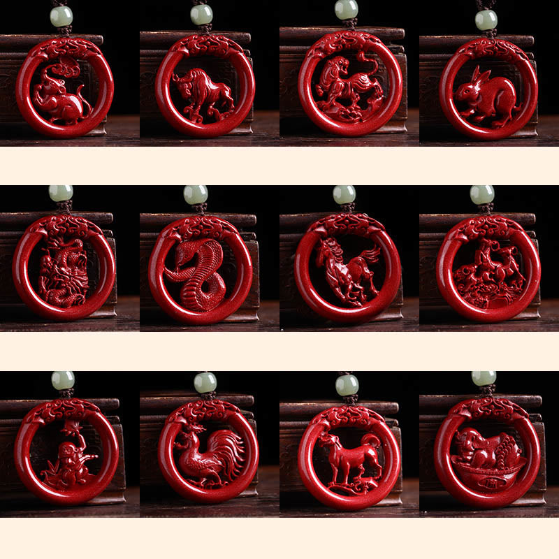 Chinese Zodiac Hetian Jade Cinnabar Peace Necklace