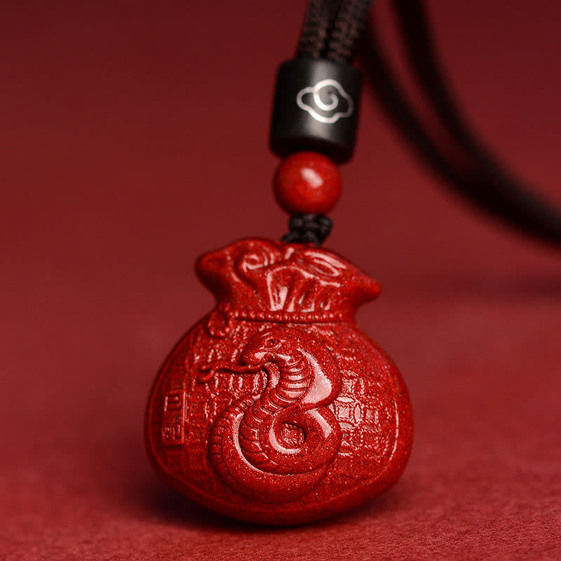Cinnabar Chinese Zodiac Money Bag Necklace for Calm & Prosperity