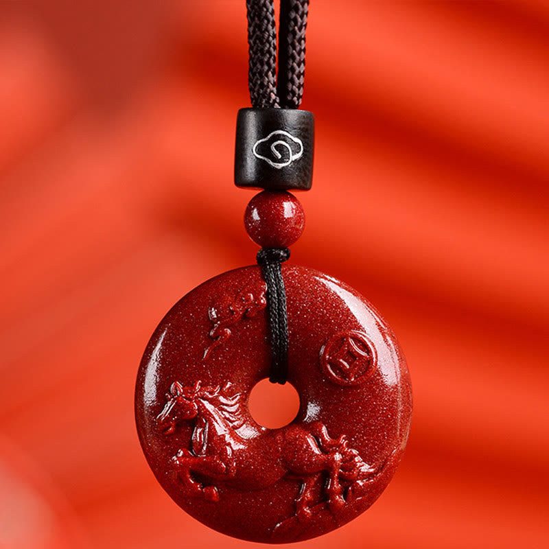 Cinnabar Chinese Zodiac Peace Buckle Necklace 32mm