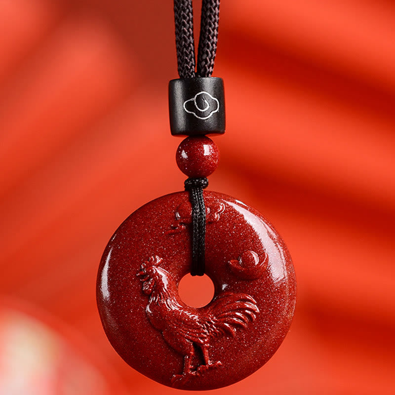Cinnabar Chinese Zodiac Peace Buckle Necklace 32mm