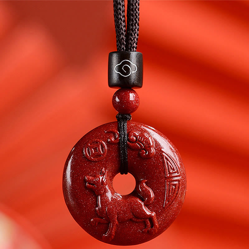 Cinnabar Chinese Zodiac Peace Buckle Necklace 32mm