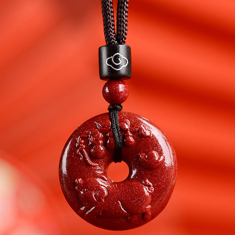 Cinnabar Chinese Zodiac Peace Buckle Necklace 32mm