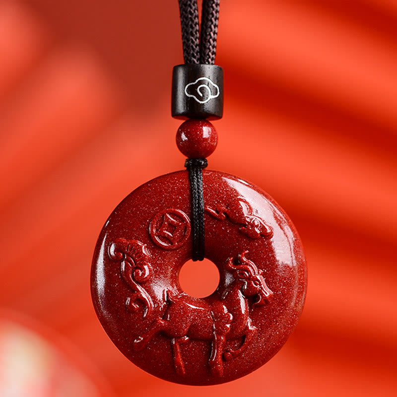 Cinnabar Chinese Zodiac Peace Buckle Necklace 32mm