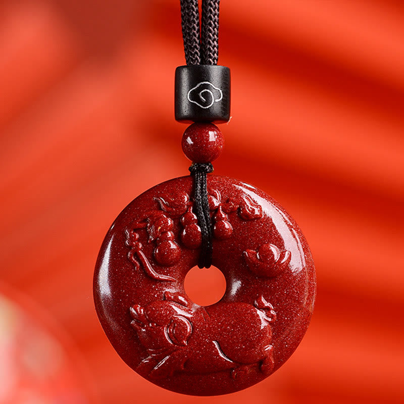 Cinnabar Chinese Zodiac Peace Buckle Necklace 32mm