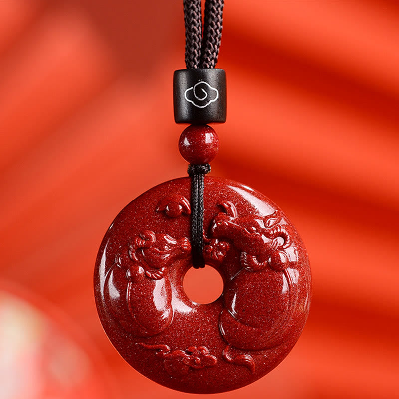 Cinnabar Chinese Zodiac Peace Buckle Necklace 32mm