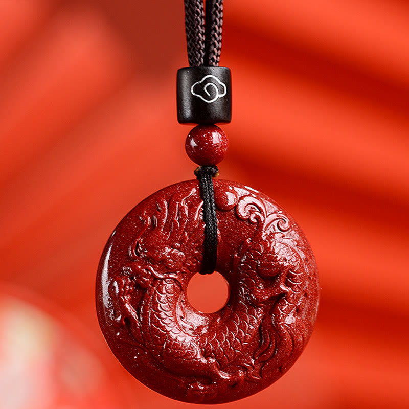 Cinnabar Chinese Zodiac Peace Buckle Necklace 32mm