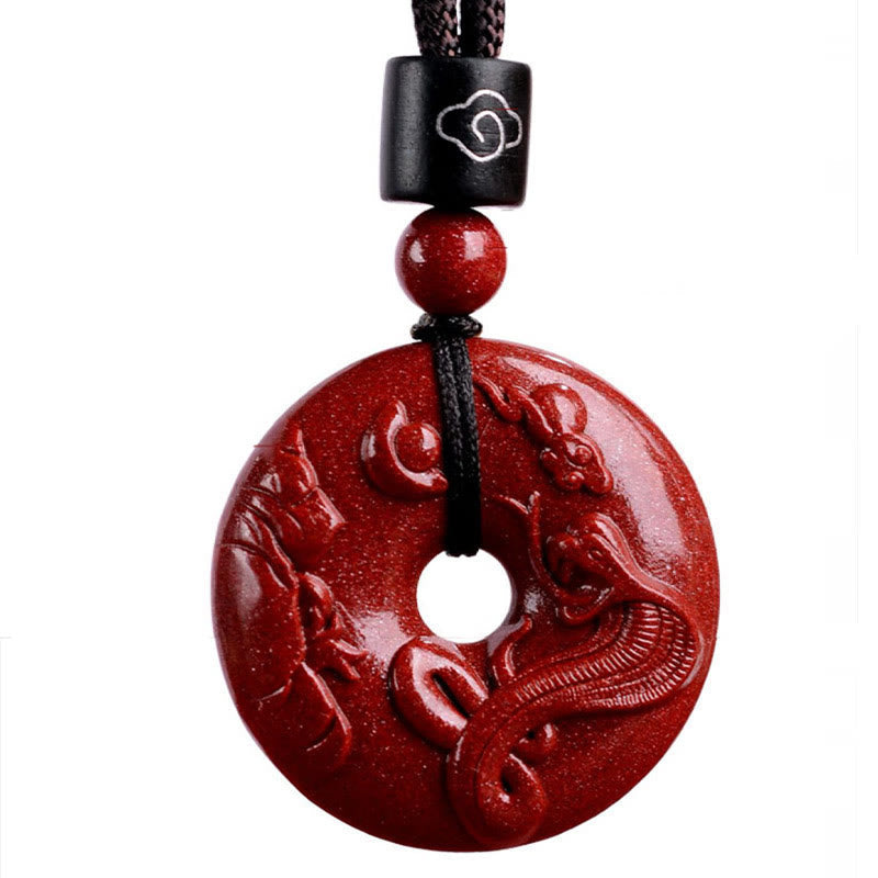 Cinnabar Chinese Zodiac Peace Buckle Necklace 32mm