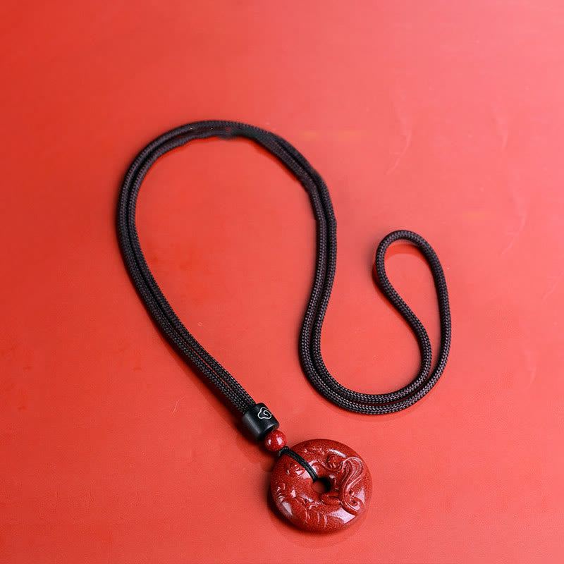 Cinnabar Chinese Zodiac Peace Buckle Necklace 32mm