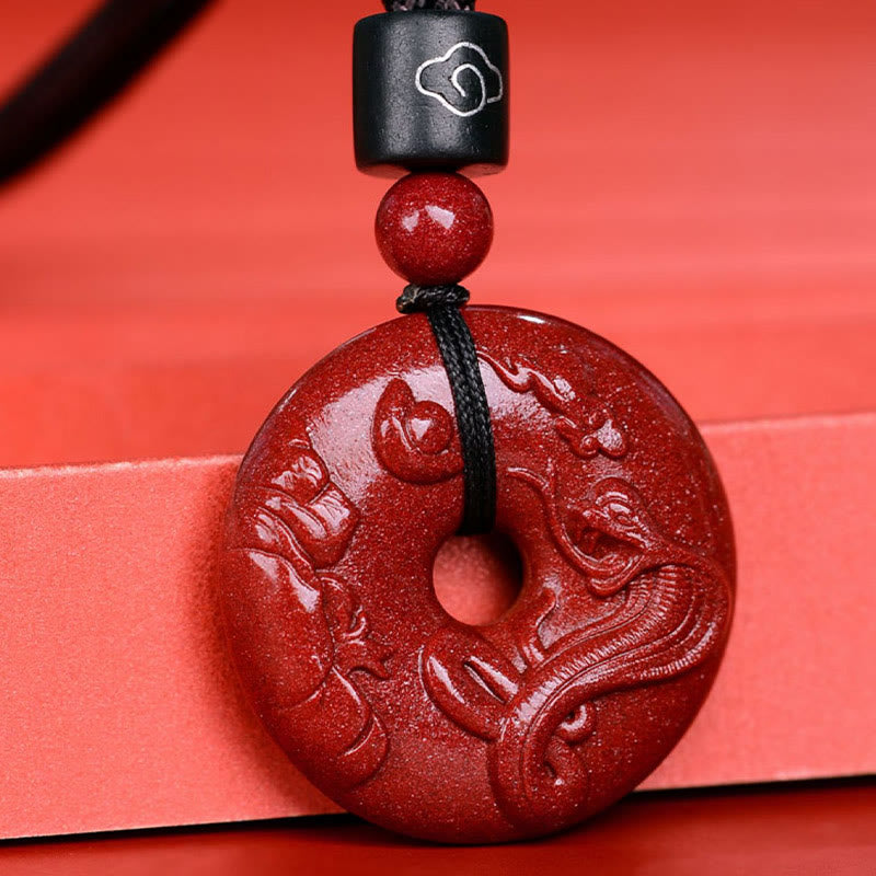 Cinnabar Chinese Zodiac Peace Buckle Necklace 32mm