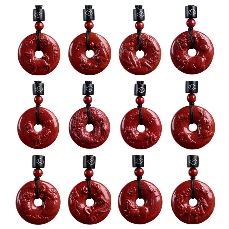 Cinnabar Chinese Zodiac Peace Buckle Necklace 32mm