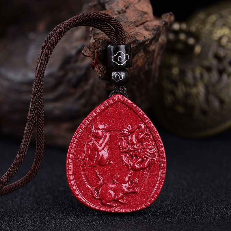 Cinnabar Chinese Zodiac Necklace with Blessing Pendant