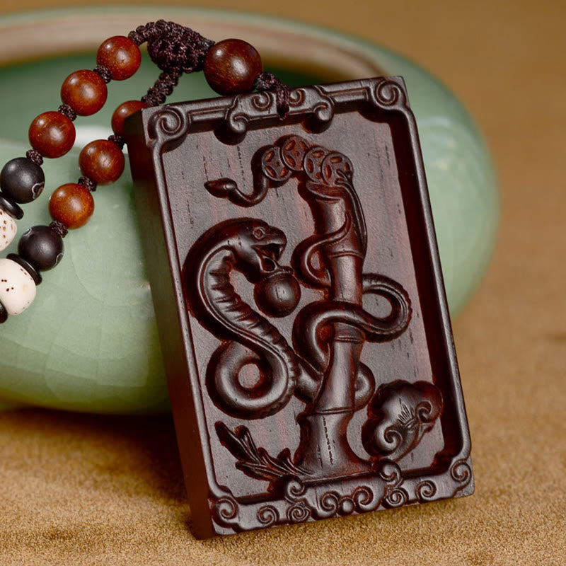 Small Leaf Red Sandalwood Chinese Zodiac Necklace for Calmness