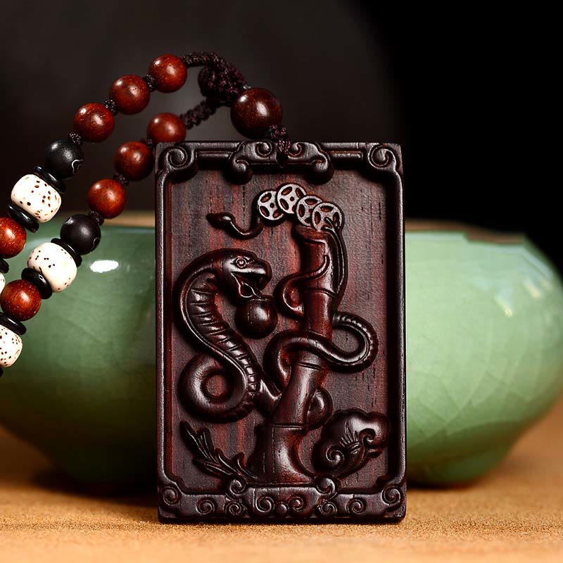 Small Leaf Red Sandalwood Chinese Zodiac Necklace for Calmness