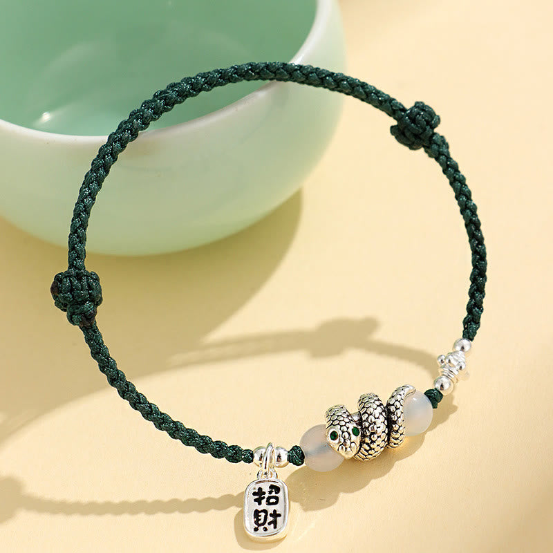 Glücksschlangenarmband mit rotem Achat und Fu-Charakter, 15–18 cm