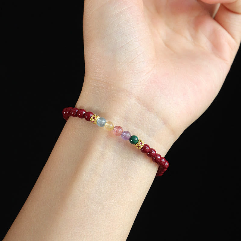 6mm Cinnabar Blessing Bracelet with Aquamarine & Amethyst