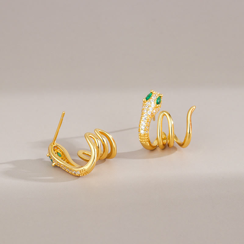 925 Sterling Silver Green-eyed Snake Earrings for Harmony
