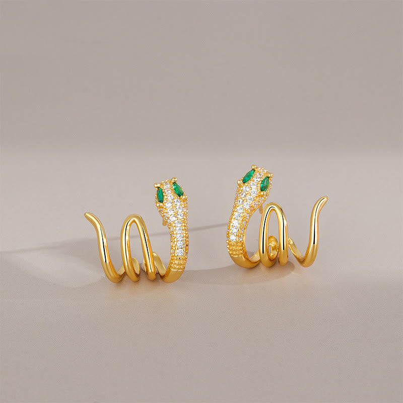 925 Sterling Silver Green-eyed Snake Earrings for Harmony