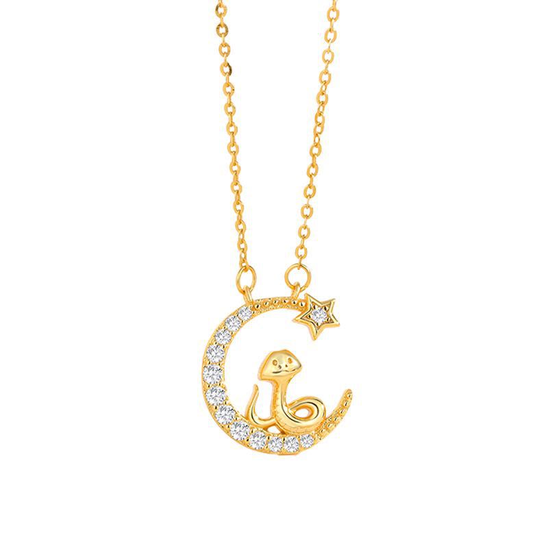 Sterling Silver Moon Snake Pendant with Zirconia for Blessing