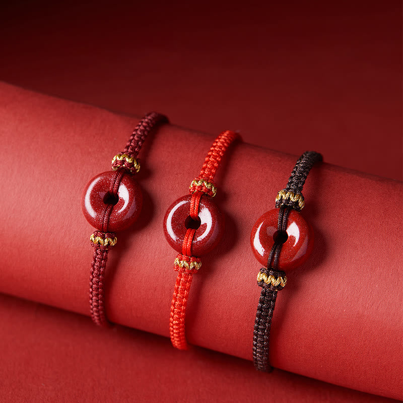 Cinnabar Peace Buckle Bracelet with Braided String for Protection