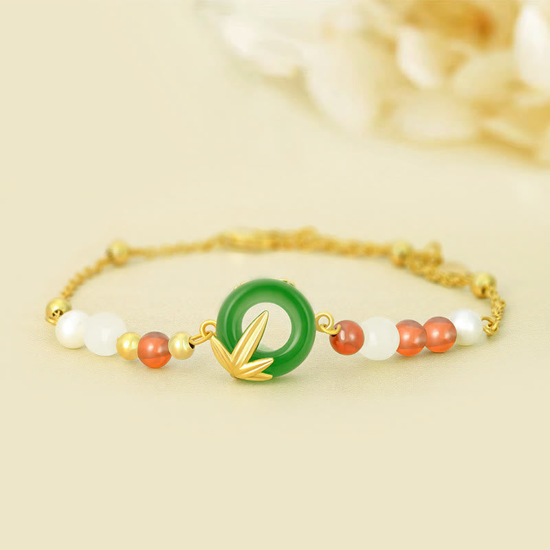 Grünes Chalcedon-Silberarmband mit Peace-Schnalle