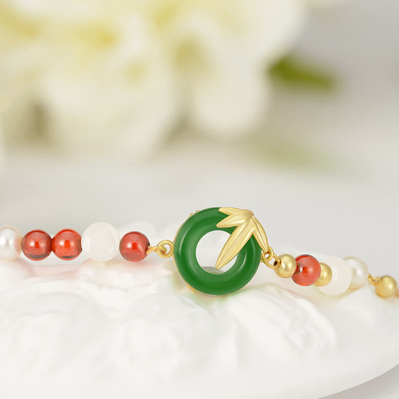 Grünes Chalcedon-Silberarmband mit Peace-Schnalle