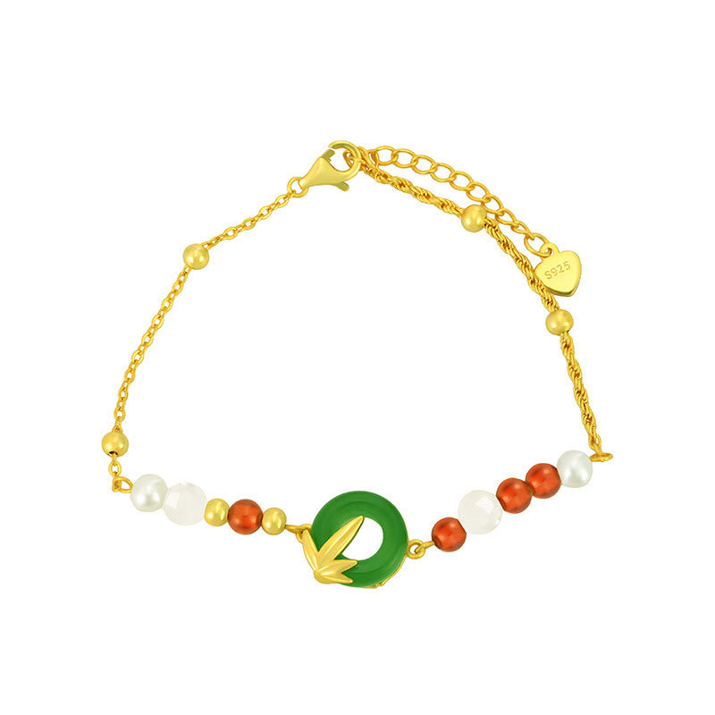 Grünes Chalcedon-Silberarmband mit Peace-Schnalle