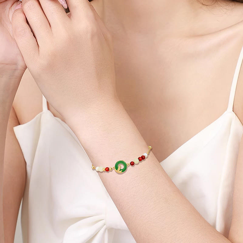 Grünes Chalcedon-Silberarmband mit Peace-Schnalle