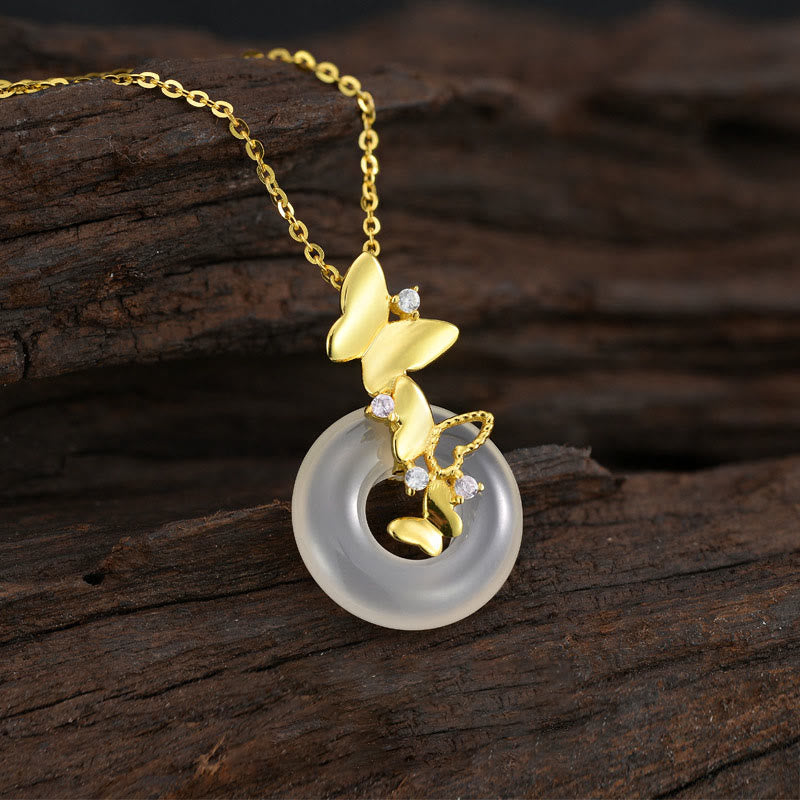 Halskette mit Schmetterlings-Chalcedon-Anhänger aus 925er Silber