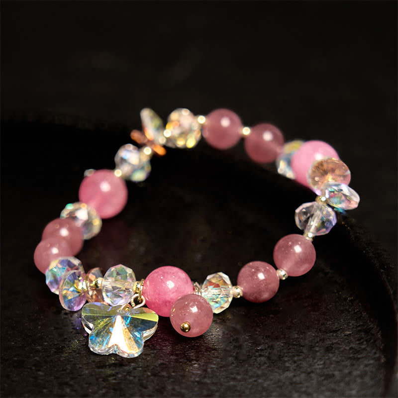 14-16cm Strawberry Quartz Love Bracelet with Pink & White Crystals
