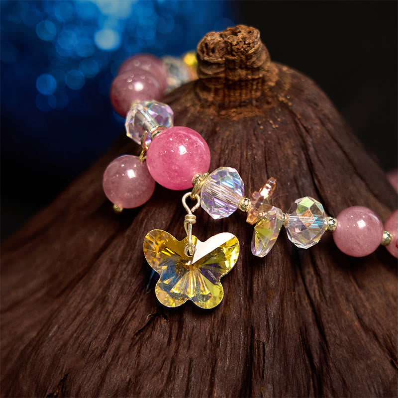 14-16cm Strawberry Quartz Love Bracelet with Pink & White Crystals