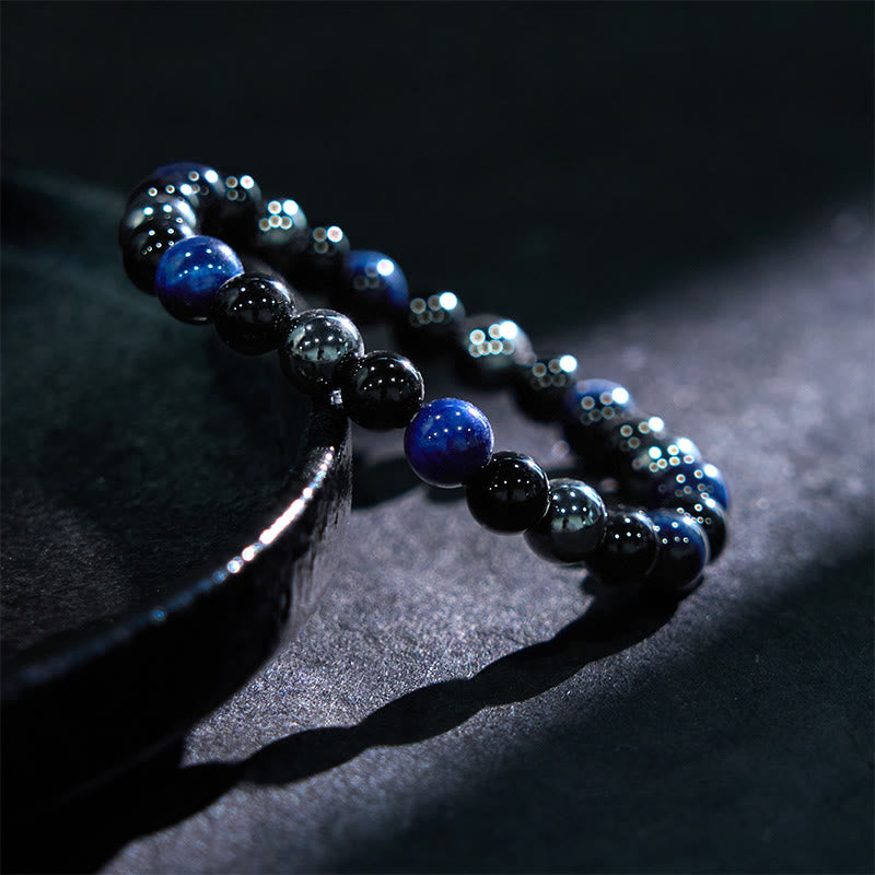 8 mm Tigerauge-Obsidian-Hämatit-Armband für Herren zum Schutz