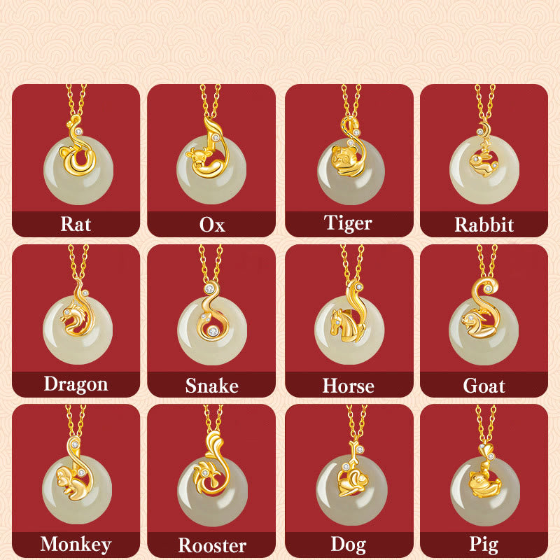 Chinesischer Sternzeichen Hetian Jade Fülle Halskette Anhänger