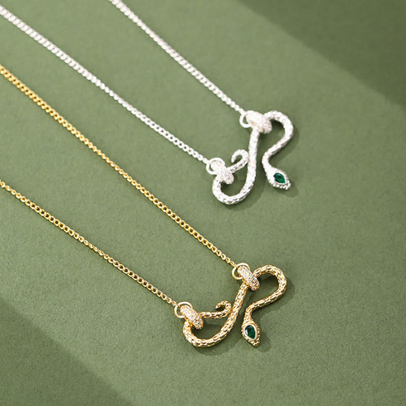 999 Sterling Silver Coiling Snake Infinity Necklace for Protection